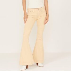 Miss Me Women's Tan Yellow Flare Jeans 29x34 mid rise retro 70s Jean